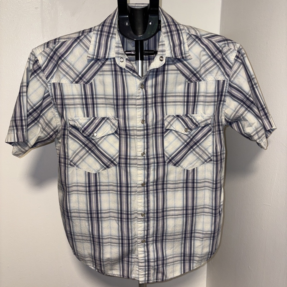 US Expedition 100% Cotton Mens Pearl Snap Shirt Size Small Plaid Short Sleeve
